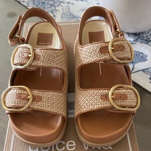 Dolce Vita Natural Tan Woven Buckle Platform Sandals